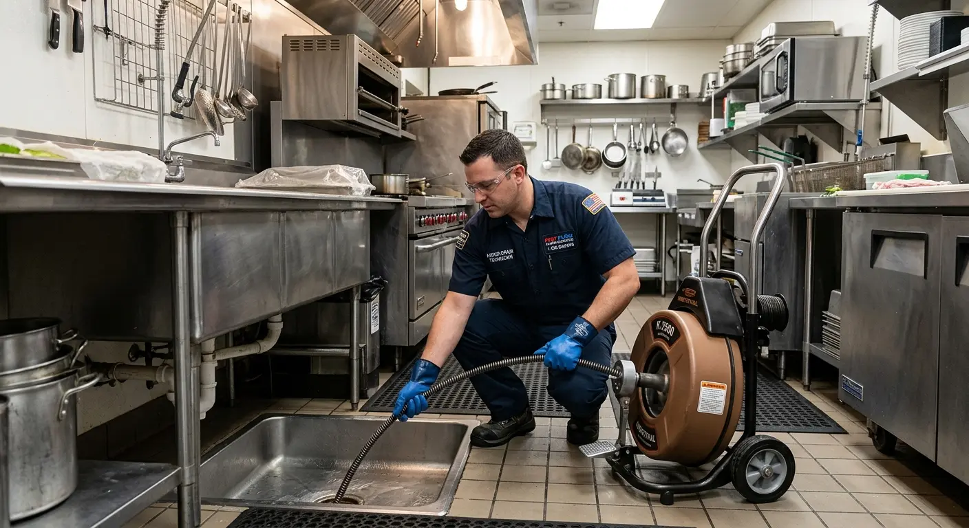 Commercial drain cleaning service in a restaurant kitchen in Moapa Valley